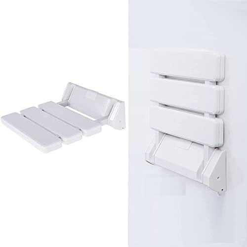 Duschsitz Klappbar Wandmontage Duschklappsitz mit rutschfeste Sitzfläche Duschhocker Wasserdichter Badsitz Faltbar Badestuhl für Spa Sauna Balkon Badezimmer, Weiß, Belastbar bis 130 kg