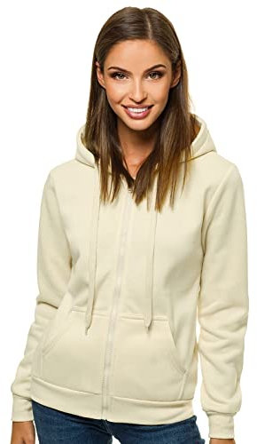 OZONEE Damen Kapuzenpullover Sweatjacke Sweatshirt Farbvarianten Kapuzenjacke Kapuzenpulli Kapuze Langarm Hoodie Sport Style Casual Fitness Training Basic 777/2106B/67 Ecru S