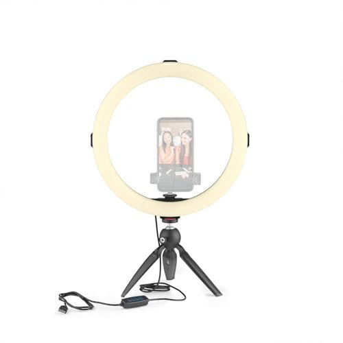 JOBY Beamo Ring Light 12'' HandyPod Starter Kit, Luz LED Selfie, Anillo de Luz para Teléfono y Cámara con 3 Modos y 10 Niveles de Brillo, Aro Luz con Trípode Flexible para Smartphones, hasta 1kg