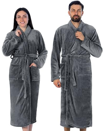 Gräfenstayn® Damen & Herren Kuschelfleece Bademantel ohne Kapuze mit Öko-Tex Standard 100 in Größe S-XXXL (XL, Grau)