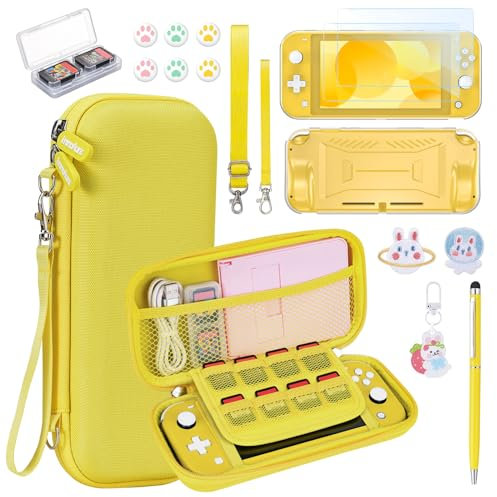 innoAura Étui Switch Lite Accessoires pour NS Switch Lite 17 en 1 avec Etui de Transport Switch Lite, Etui de Jeu Switch, Protection d'Ecran Switch Lite, Support Switch (Jaune)