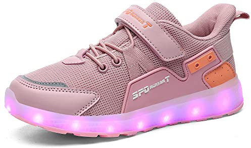 Nishiguang Kinder Jungen Mädchen LED Leuchten Schuhe USB Lade Blinken Turnschuhe Trainer Pink-37