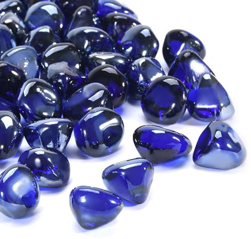 vchin Verre à feu pour foyer au propane, cheminée et décoration extérieure, bleu cobalt, 9,1 kg, perles de verre diamant de 2,5 cm