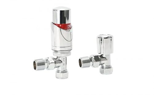 Wärmer System Angle Thermostatic Radiator Valve with Lockshield Valve for Vertical or Horizontal Mounting, Chrome Plated, 15x1/2''