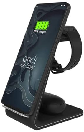 andi be free Wireless Charger | 3-in-1 kabellose Ladestation | Induktive Ladestation für mehrere Geräte | bis zu 23 Watt, schwarz