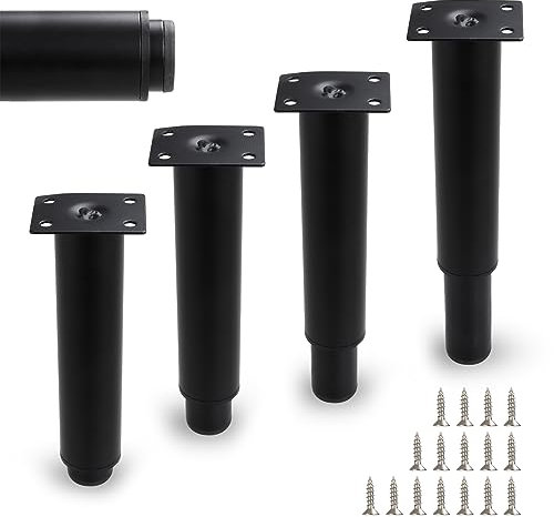 AKOLAFE 4 patas para muebles ajustables, 18-33 cm, color negro, altura regulable, capacidad de carga de 300 kg, patas de muebles de metal con tornillos, resistentes al agua, patas de mesa con
