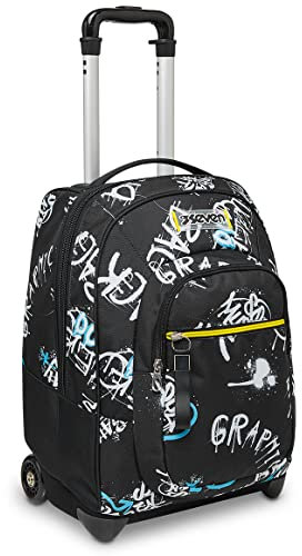 Seven TROLLEY, 2 in 1, Schulranzen mit Rollen, Rucksack mit Trolleyfunktion für Kinder, ab 1; Klasse, für Schule, Reisen, Mädchen&Jungen, schwarz, ABSTRACT GRAFFITI