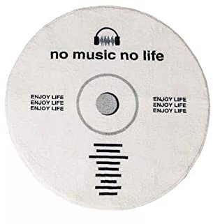 Wokii CD-Disc-Bodenmatte, Musikaufzeichnung, schwarzer runder Teppich, kreativer CD-förmiger Teppich, runder Teppich, rutschfeste Bodenmatte, Teppich für Schlafzimmer, Wohnzimmer, Heimdekoration
