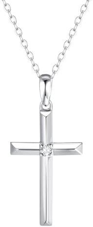 FANCIME Damen Kette mit Kreuz Christian Anhänger aus 14 Karat 585 Gold, Echt Diamant 0.025 ct Halskette Schmuck Geschenk für Damen Mädchen - Verstellbar Kettenlänge: 40 + 5 cm