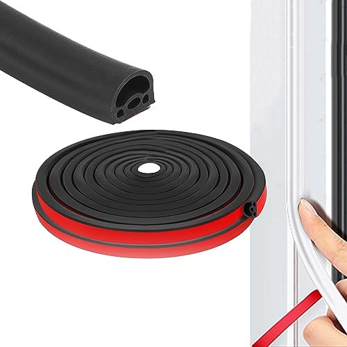 Silicone Rubber Weather Strip,6m Multi-Hole Silicone Door Weather Stripping Self-Adhesive Door Seal Strip Soundproof Waterproof Draught Excluder for Doors & Windows (14mm*12mm*6m, Black)