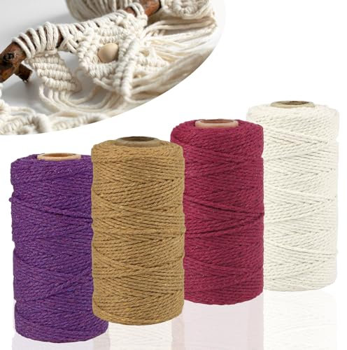 RYAN 4 Pezzi Macramè Corda Macrame 2mm Filo Macrame Filo Spago Cotone Arazzo Cordoncino Cotone Artigianale Spago Cotone di Macrame Filato per Cottura Confezionamento Regalo