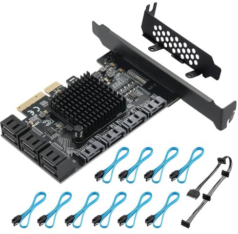 Scheda PCIE interfaccia 4X SATA a 10 porte, con 10 cavi e staffa a basso profilo,scheda di espansione PCIE a SATA, chip ASM1166+JMB575