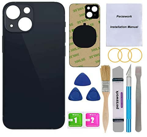 Perzework OEM Ersatz-Rückglas für iPhone 13 Mini, 13,7 cm (5,4 Zoll), Mitternacht/Schwarz, mit Reparaturwerkzeugset