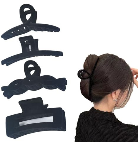 Lot de 4 grandes pinces à cheveux pour cheveux épais, pinces à cheveux pour queue de cheval pour femme, ensemble de pinces à cheveux en velours (velours A-4 pièces)