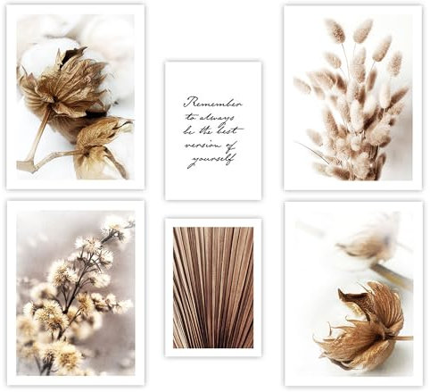 Mokaro Set von 6 Plakaten - Premium Doppelseitige Plakatsammlung Glanz - Beige Boho Stil Fotografien - UV-Lack veredelt Wand Plakat - Ohne Rahmen - Wohnzimmer Schlafzimmer - Beige Pflanzen