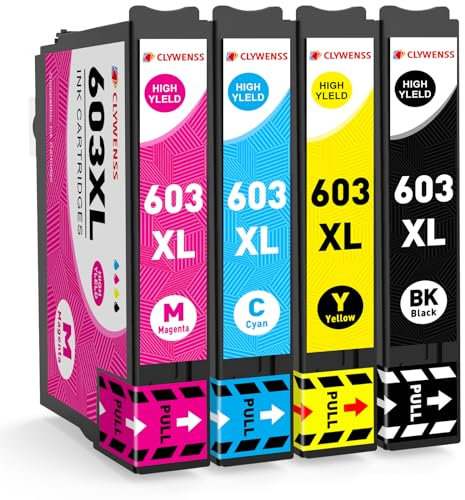 Clywenss 603 XL Druckerpatronen Kompatibel mit Epson 603XL für Expression Home XP-3100 XP-3150 XP-3105 XP-2100 XP-2105 XP-4100 XP-4105 2155 WorkForce WF-2810 WF-2820 WF-2840 2845 2870 Patronen, 4-Pack
