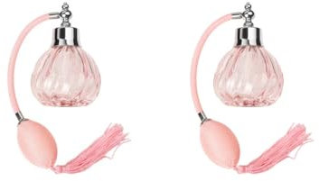 Leisurealeaneag Juego de 2 botellas de perfume de vidrio vacías vintage con atomizador largo bomba de pulverización de 100 ml, color rosa