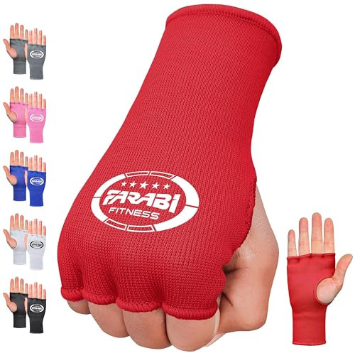 Farabi Sports boxbandagen Halbfinger Innenhandschuhe mit Gummizug ohne Gelpolster Bandagen Boxen - Box Bandagen Ideal für MMA, Muay Thai, Training, Kampfsport, Kickboxen und Kampfsport (Red, L/XL)