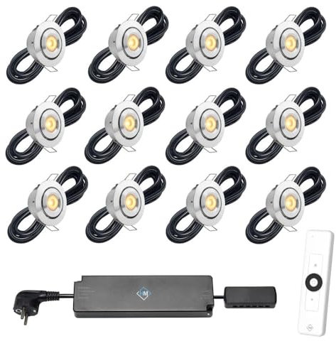 Hamulight LED Einbaustrahler Terrassenüberdachung Toledo ab mit Fernbedienung | Beleuchtung Wintergarten - Einbauleuchten - Terrassendach - Überdachung | 3W - Dimmbar - Warmweiß | Set mit 12 Stück