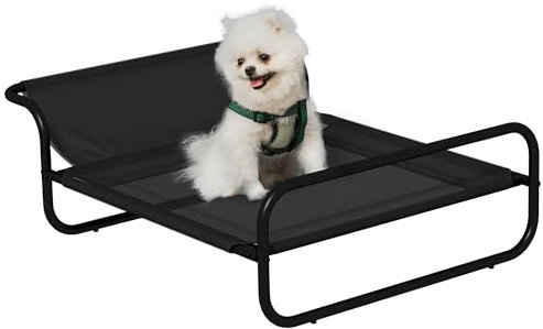 PawHut Cooling Raised Dog Bed, Elevated Pet Bed with Slope Headrest, Washable Breathable Mesh, Foot Pads, for Indoor and Outdoor Use, Small Dogs, 80 x 59 x 26cm