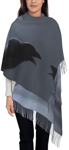 OdDdot Superweicher Schal mit Raben-Druck, für Damen, Winter, modischer langer Schal, große Schals, Geschenke, Schwarz , One size