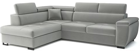 MEBLE-LUX - Ecksofa mit Schlaffunktion und Bettkasten Nicole` 270x202x96cm (BxTxH) I Sofa L Form mit Verstellbare Kopfstützen I Eckcouch mit Schlaffunktion I Federkern I Sofa Hellgrau, Links