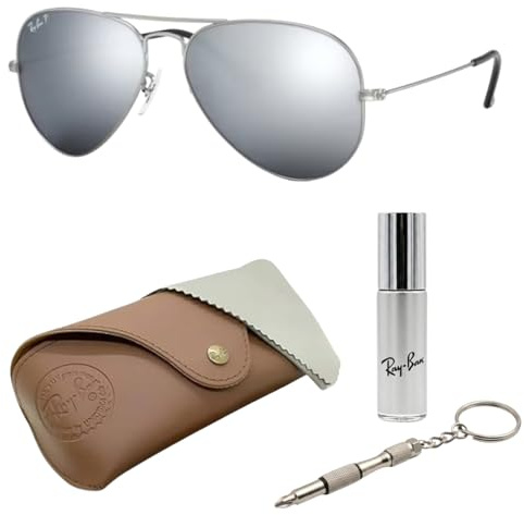 Ray-Ban RB3025 Aviator Pilot, SONNENBRILLEN-SET | Exklusiv-Etui und Care-Kit | Silver/Silver Flash