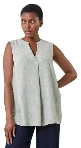 Roman Originals Women Pleated Vest Tank Top Ladies Sleeveless Blouse Shirt Tunic Summer Autumn Holiday V-Neck Work Office Cocktail Party Special Occassion Going Out - Sage - Size 10