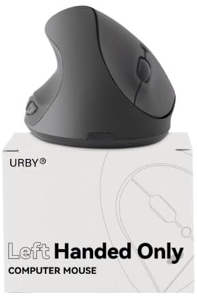 Urby Left Handed Mouse Wireless, Ergonomic, Vertical. Also As Left Handed Gaming Mouse. Compatible with Windows/macOS, Laptop, PC. [Type C & USB] [Battery Included, upgraded 2024] Black