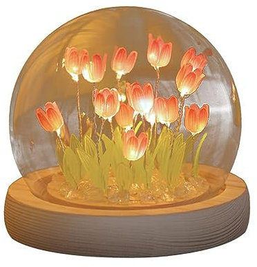 Tulpen-Nachtlicht, Tulpen-Kristallkugel-LED-Dekorationslampe, handgefertigte Mini-Simulationsblumen-Dekoration, Schlaftischlampe für Geburtstagsgeschenke