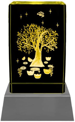 Kaltner Präsente Stimmungslicht - Das perfekte Geschenk: LED Kerze/Kristall Glasblock / 3D-Laser-Gravur Baum des Lebens/Lebensbaum Symbol/Zen/Esoterik/Buddha/Buddhismus