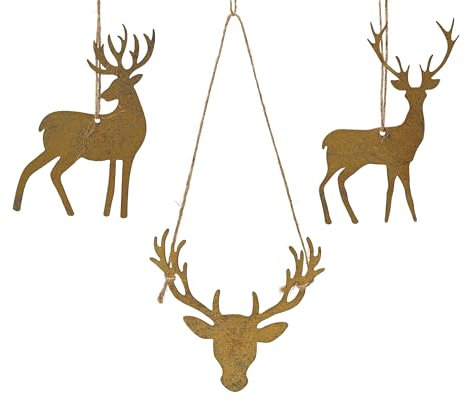 Christbaumschmuck Metall 11,5cm - Hirsch Figur zum Aufhängen - 1 Stück sortiert - bruchfest - Weihnachtsbaum Anhänger für Weihnachten - Christbaumanhänger & Weihnachtsbaumschmuck - Wald Tiere Gold