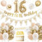 Gold & White 16th Birthday Decorations - Banner, Balloons, Cake Topper & Confetti for Girls' Sweet 16 Party