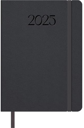 Dohe - Kalender 2025, Tag pro Seite, A5 (14 x 20 cm), 12 Monate Januar bis Dezember, flexibler Einband aus Kunstleder, Planer auf Spanisch, Büromaterial, Schwarz