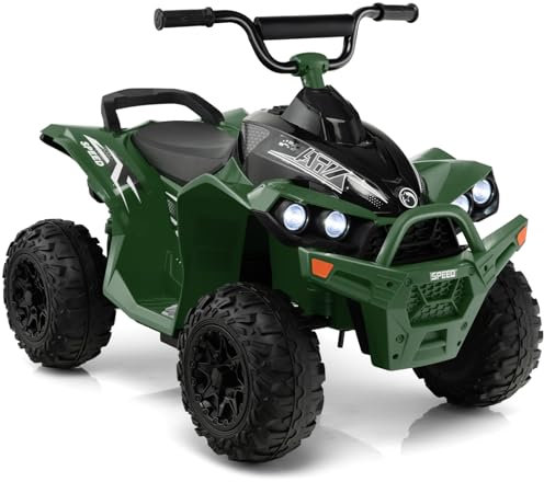 GYMAX Kids Electric Quad Bike, 12V Battery Powered Toy Car with Music, Lights, Horn, Forward and Backward, Children Ride on ATV for 3-8 Years Old Boys Girls (Army Green)