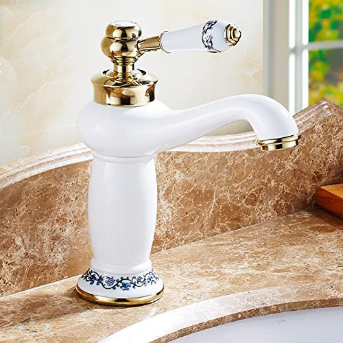QTYQWC Miscelatore per lavabo retrò Antico, Rubinetto per lavabo in Ottone, Rubinetto per Bagno con Acqua Calda e Fredda, Rubinetto per lavabo con Maniglia Singola e Foro Singolo, Oro Rosa