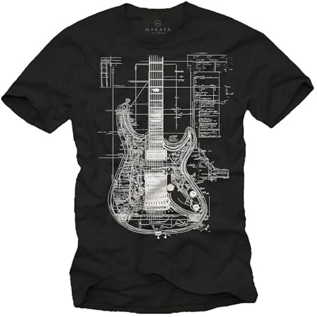 MAKAYA Herren T-Shirt mit Gitarrenmotiv Rock Gitarre Musik Geschenke für Gitarristen