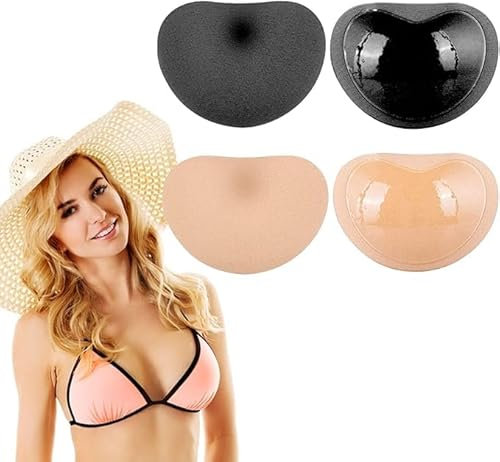KARELLS BH Insert Pads, Silikon Breast Enhancer Push Up Bra, Selbstklebende Einsätze Abnehmbare Push Up Brustvergrößere, Brustvergrößerungseinsätze, für Bikini, Tri-Winkel Form(Schwarz + Hautfarbe)