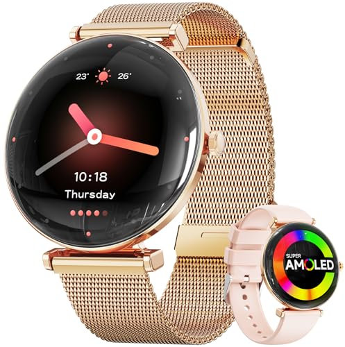Montre Connectée Femme, Écran Incurvé et Mince léger Montre Connectée,1,43 Écran AMOLED Smartwatch, IP68 avec Fonction Féminine/Fréquence Cardiaque/Sommeil/SpO2 Montre Connectée Android iOS(Or Rose)