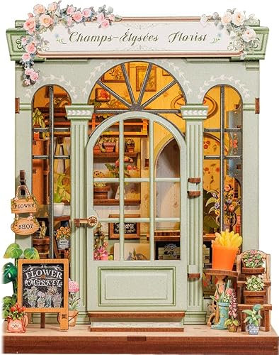 CUTEBEE Book Nook Kit - DIY Miniatur Puppenhaus zum Selberbauen mit LED-Beleuchtung Bücherregal Deko & Kreatives Set für Erwachsene (Champs-Élysées Florist)