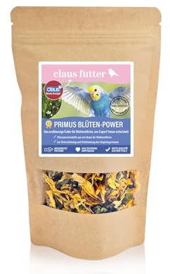 Claus Primus BLÜTEN-Power | 30 g | Ergänzungsfutter für Ziervögel | 8 Heilpflanzen-Blüten | Für Sittiche, Papageien & Wellensittiche geeignet | Zur Unterstützung der Vitalität