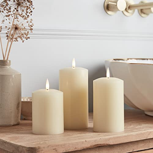 Lights4fun Set of 3 TruGlow® Battery LED Flameless Pillar Candles with Timer Real Ivory Wax
