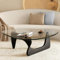 Table basse - Table basse - Table d'appoint triangulaire en verre pour salon avec pieds en bois - Table basse en verre pour salon / balcon (noir, Trumpet)