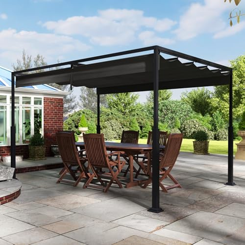 PEILU Pergola per esterni, 3 x 4 m, struttura in metallo stabile, 12 m², gazebo da giardino con tetto parasole, 8-10 persone, tettoia autoportante, tenda retrattile per giardino, terrazza e balcone