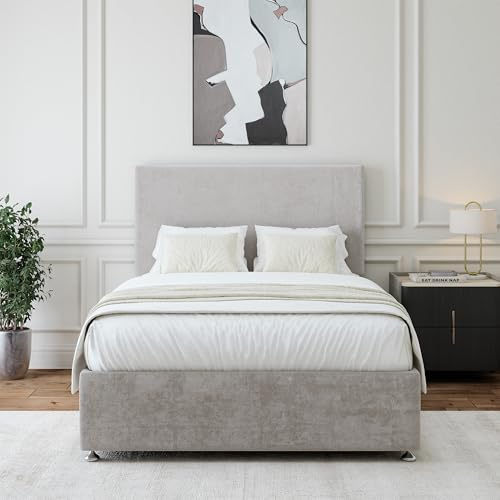 Bedmaster Naples Velvet Divan Bed Base With Storage And Plain Headboard - Colour And Size Options (Seal Grey 4 Drawer, Small Double)