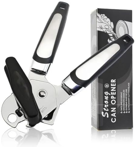 Tin Opener Can Opener Manual, Heavy Duty Stainless Steel with Magnet Lift, Ergonomic Curved Handle Grip, Non-Slip, Arthritis-Friendly Handheld Tool for Seniors, Kitchen Essentials
