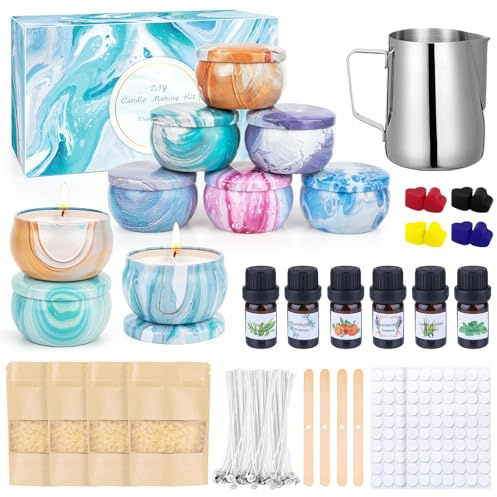 Kerzen Selber Machen Set,DIY Kerzenherstellung Kit,Duftkerze Geschenke Set mit 625g Bienenwachs,Kerzen Schmelztopf,10 Kerzendosen,6 Duftöl,12 Farbblöcken,100Candle Wicks ,Rührlöffel,Dochthalter
