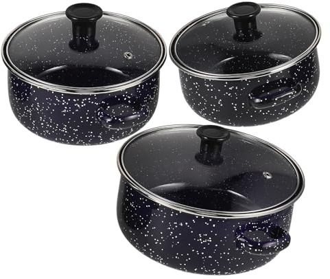 NUOBESTY Juego de Ollas Esmaltadas Mini para Cocinar, Cacerolas con Asas Dobles, Tamaño Pequeño, Esmalte Azul, Compatible con Estufas, Adecuado para Familias Pequeñas y Uso Diario, Set