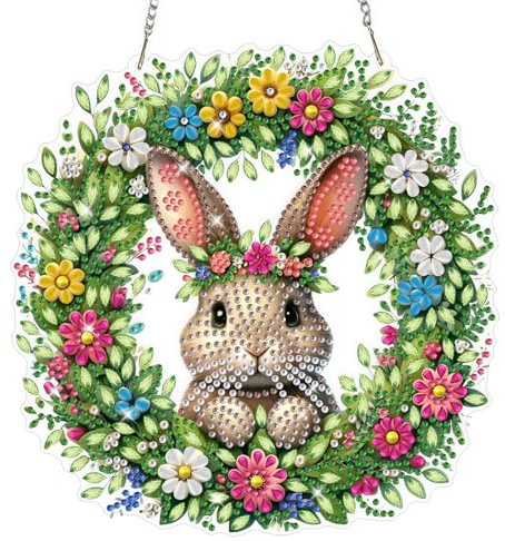 GHHKUD Ostern Kaninchen Diamond Painting Fensterbilder Beidseitige, Diamond Painting Anhänger mit Kette, Diamant Malerei Bilder Kristall Fensterbilder Kits für Eingang und Fenster Ostern Deko