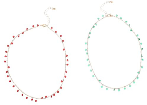 GALPADA Collar Bohemio de Cuentas Hecho a Mano Gargantilla de Cristal en Colores Dorado y Rojo Accesorio Ligero para Verano y Estilo Playero Pack de 2 Collares Boho para Mujer